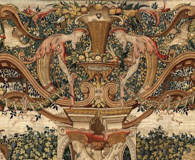 Vertumnus 和 Pomona：变身为修枝剪的 Vertumnus，约 1550 年（金、羊毛和丝绸） 作者 彼得·科克·范·阿尔斯特