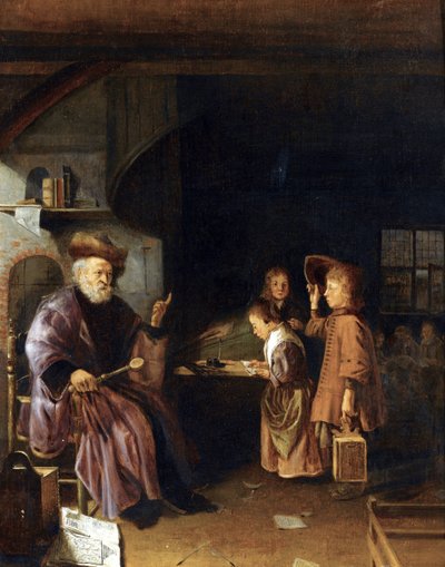 一位校长在教室里教学生 作者：Pieter Cornelisz van Egmondt 作者 彼得·科内利斯·范·埃格蒙德