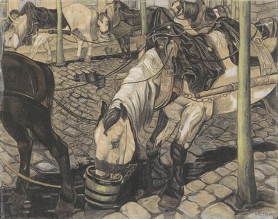 正在喂食的马匹 作者 Pieter Dupont（艺术家签名）