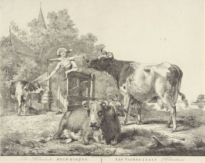 奶牛和挤奶女工 De Hollandsche Melk-koeijen / Les vaches â lait hollandises（物体上的标题） 作者 彼得·杰拉德斯·范·奥斯
