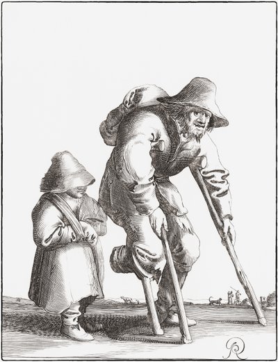 带着孩子的瘸腿乞丐（雕刻） 作者 Pieter Jansz（后）Quast