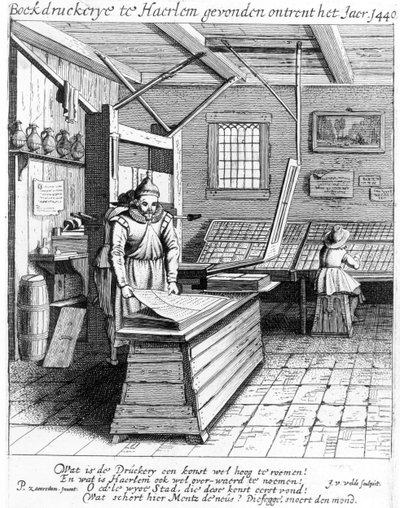 Laurens Janszoon Koster的Bindery，来自“Haerlem的描述与赞美”，于1628年出版 作者 彼得·詹森（Pieter Janszoon Saenredam）