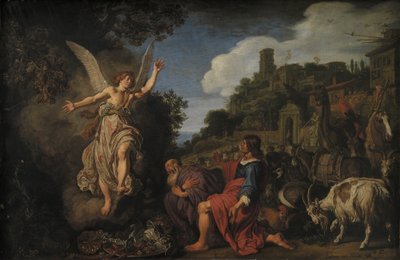 天使拉斐尔（National Raphael）离开老托比（Tobits）和他的儿子托比亚斯（Tobias） 作者 彼得·拉斯特曼