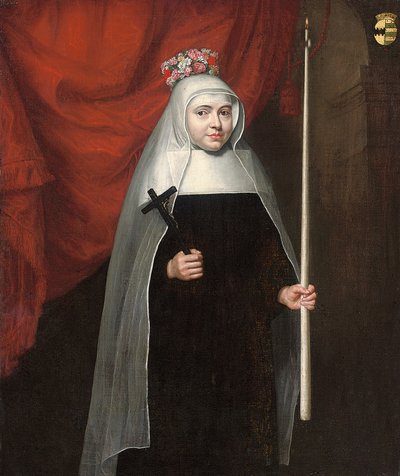 拿着耶稣受难像和蜡烛的修女的肖像，1678年 作者 彼得·勒曼斯