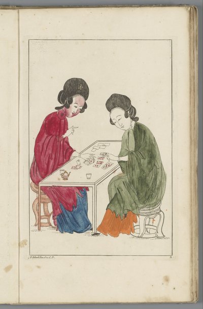 两个中国女人玩纸牌游戏
中国女人和花鸟（系列名称） 作者 匿名（可能）