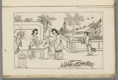 两个中国妇女在打牌的风景画
申克军（......）新发明的中文，艰苦绘制并用莱文书写，第一部分（系列名称） 作者 彼得·申克 (II)