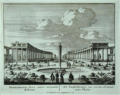 花园中的古典圆形剧场，出自《Admirandorum Quadruplex Spectaculum》，作者Jan van Call（1656-1703），1715年前出版（雕刻）。 作者 彼得·申克
