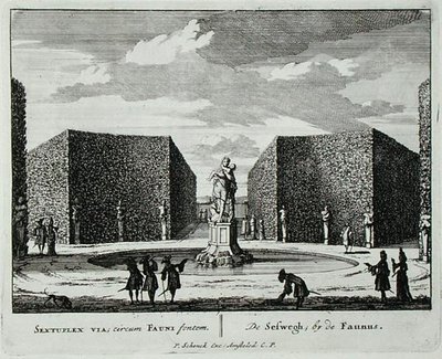 动物喷泉旁的六角形树篱，出自《Admirandorum Quadruplex Spectaculum》，作者Jan van Call（1656-1703），1715年前出版（雕刻）。 作者 彼得·申克
