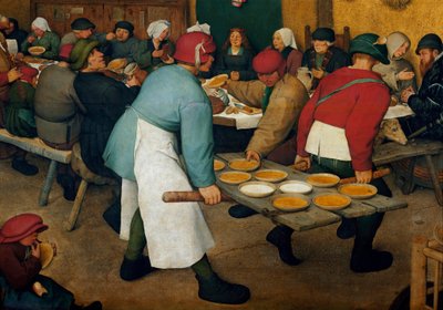 蜜月细节。 托盘上的盘子。 Pieter Bruegel（或 Breugel 或 Brueghel 或 Breughel）的绘画说前者（1525-1569） 作者 彼得·布鲁格（Pieter Bruegel）