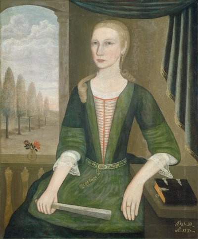 拿着扇子的年轻女士，1737年。 作者 彼得·范德林