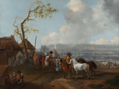 营地风光（布面油画） 作者 Pieter Wouwermans或Wouwerman