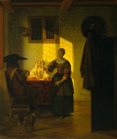 一对情侣扑克牌，和在职的女人，ca。 1665-75。 作者 彼得·霍克（Pieter de Hooch）