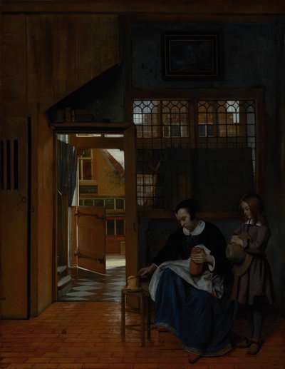 准备面包和黄油的妇女为男孩，c.1660-3 作者 彼得·霍克（Pieter de Hooch）