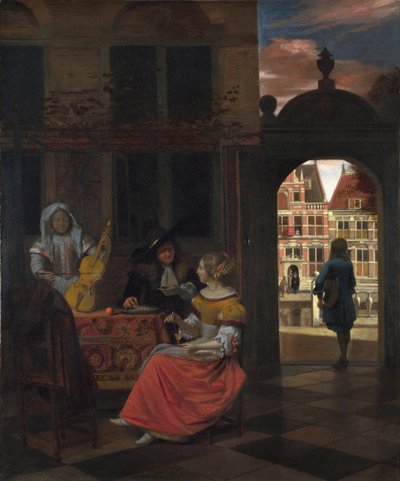 Hooch, Pieter, de (1629-1684) A Musical Party in a Courtyard Oil on canvas 1677 National Gallery, London 83.5x68.5 作者 彼得·霍克（Pieter de Hooch）