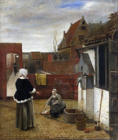 Hooch, Pieter, de (1629-1684) A Woman and her Maid in a Courtyard Oil on canvas ca 1661 National Gallery, London 73,7x62,6 作者 彼得·霍克（Pieter de Hooch）