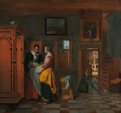 内饰：床单柜旁的妇女 作者 彼得·霍克（Pieter de Hooch）