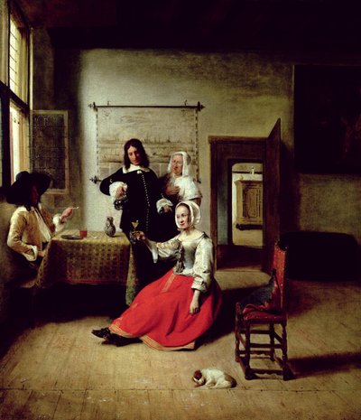 女人与士兵喝酒，1658年 作者 彼得·霍克（Pieter de Hooch）