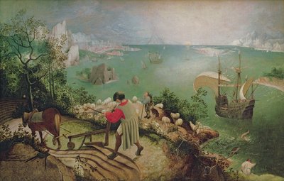 风景与伊卡洛斯陷落，约1558年（布面油画） 作者 彼得·布鲁格（Pieter Bruegel）