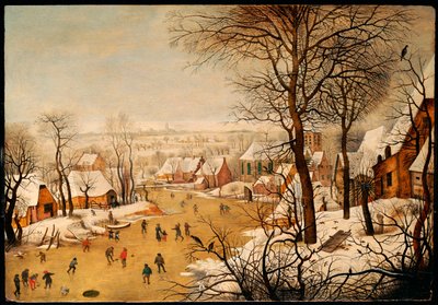 溜冰者与鸟陷阱的冬季风景 作者 彼得·布鲁格（Pieter Brueghel）
