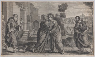 探访，圣伊丽莎白拥抱中间的圣母，圣约瑟夫走到......，约1656-60年 作者 彼得·范·利塞贝滕