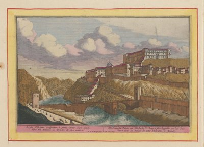 托莱多 Alcázar 景观
托莱多王宫；塔霍河大桥旁（物品上的标题）
Theatrum Hispaniae（......）（系列标题） 作者 荷兰和西弗里斯兰州