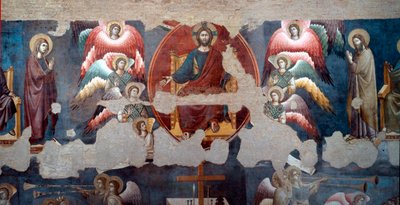 最后的审判 树干上的基督环绕着天使。细节。壁画作者Pietro de Cerroni dit Cavallini（约1273-1321年活跃）1293年罗马，Santa Cecilia in Trastevere 作者 彼得罗·卡瓦利尼