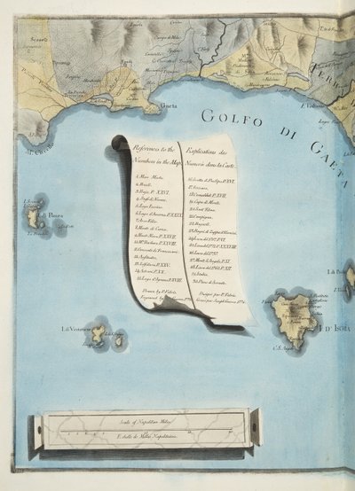 来自&39;Campi Phlegraei的加埃塔湾地图：两个西西里火山的观测&39;，由William Hamilton先生（1730-1803）发表，1776年出版（手工彩色雕刻） 作者 彼得罗·法布里斯（Pietro Fabris）