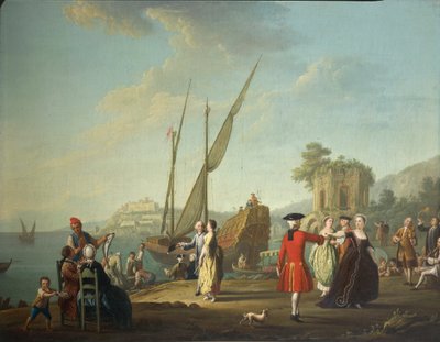 Baia 的小步舞曲，今天是 Bacoli（那不勒斯）的一部分，位于 Campi Flegrei 地区，作者 Pietro Fabris 作者 彼得罗·法布里斯（Pietro Fabris）