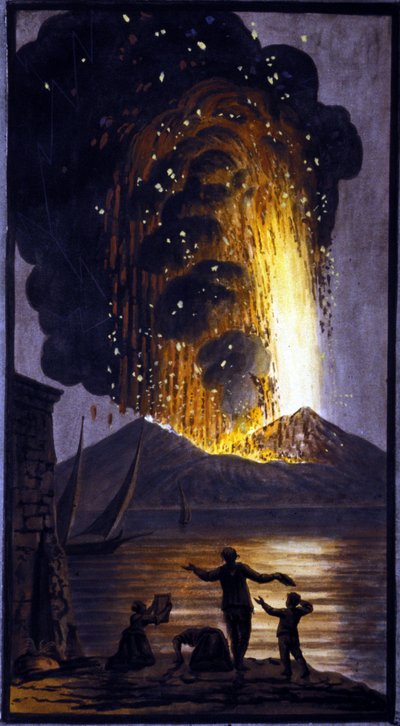 喷发的维苏威火山。 应英国驻那不勒斯大使威廉·汉密尔顿爵士的要求，皮埃尔·法布里斯（Pierre Fabris）进行了这种水粉画。 米兰，布雷登斯。 作者 彼得罗·法布里斯（Pietro Fabris）
