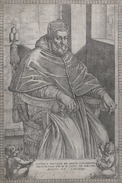教皇西克斯图斯五世的画像，1585年。 作者 彼得罗·法切蒂（Pietro Facchetti）