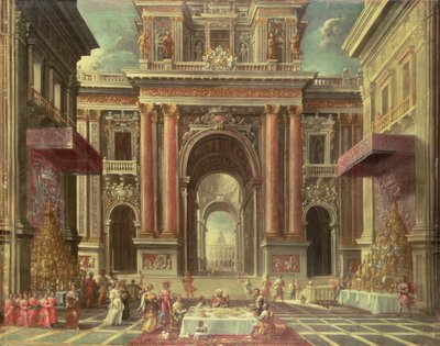 巴洛克式宫殿院子里的华丽盛宴（布面油画） 作者 Pietro Francesco Garoli