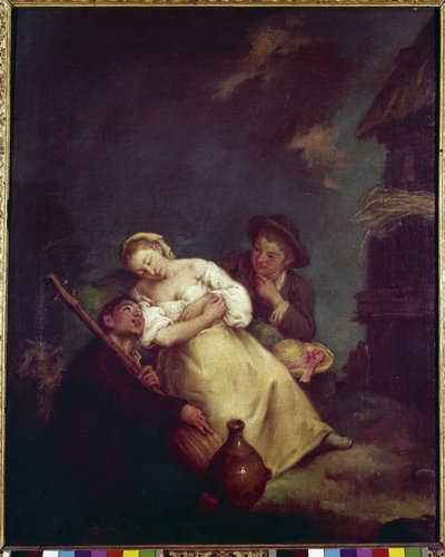 沉睡的农业（La contadina addormentata）--皮埃特罗-隆吉（1702-1785）的画作，布面油画，61x50厘米，约1750年。威尼斯，Querini Stampalia基金会 作者 彼得·隆吉（Pietro Longhi）