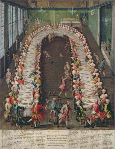 1755年9月9日举行的卡纳纳尼宴会，以嘉宾为主角，克莱门特奥古斯托，科隆选帝侯大主教 作者 Pietro Longhi