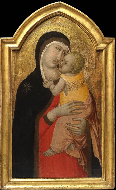 处女和孩子同价位 Lorenzetti, Pietro (ca 1300-ca 1348)。 面板上的蛋彩画，私人收藏 作者 彼得罗·洛伦泽蒂（Pietro Lorenzetti）