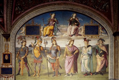 坚忍和节制的寓言故事与六个古代英雄的故事 作者 Pietro Perugino