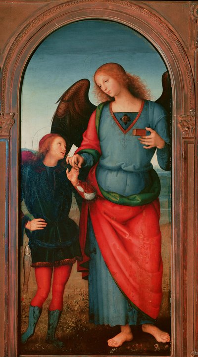 帕维亚查特勒斯的息肉：“托比和大天使加百列”，Pietro Vannucci dit il Perugino 绘画（佩鲁金 作者 彼得罗·佩鲁吉诺（Pietro Perugino）