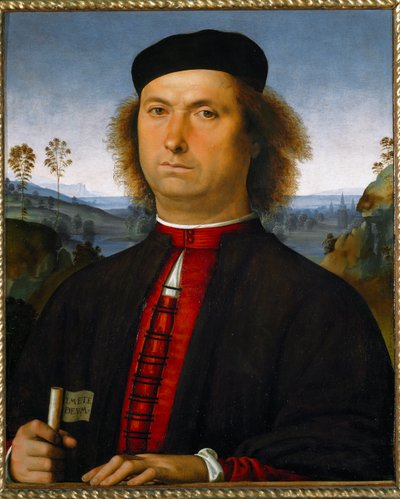 Portrait of Francesco delle Operere. He holds a scroll with the expression “Timete deum”” (Fear God) 作者 彼得罗·佩鲁吉诺（Pietro Perugino）