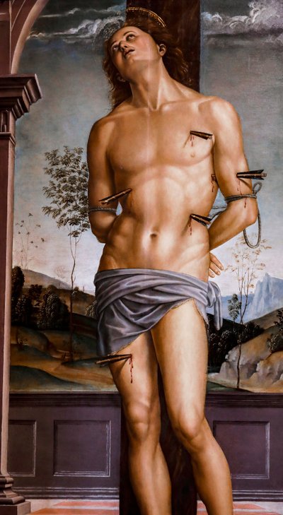 圣塞巴斯蒂安，1490 年以后。画板油画。 作者 彼得罗·佩鲁吉诺（Pietro Perugino）