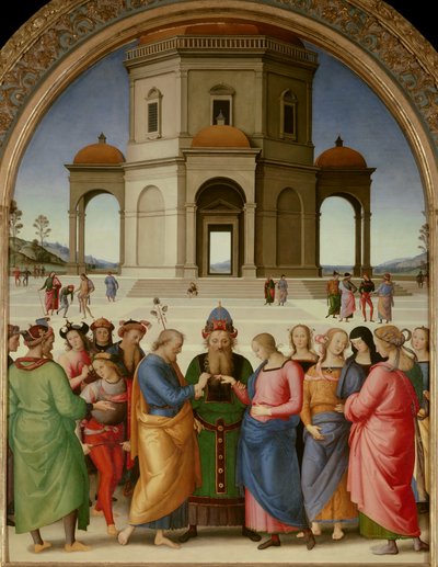 圣母的婚礼 皮埃特罗-万努奇（Pietro Vannucci）名为伊尔-佩鲁吉诺（Perugino）（1450-1523）的画作 1504年 太阳。2,36x1,86米--卡昂，美术博物馆--《圣女的婚礼》--皮埃特罗-万努奇的画作，称为Il Perugino（1450-1523），木板油画（234 x 18 作者 彼得罗·佩鲁吉诺（Pietro Perugino）