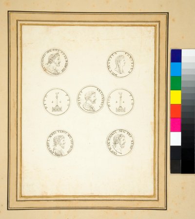 显示安东尼·皮乌斯 (Antoninus Pius) 专栏的硬币（墨水） 作者 彼得罗·桑蒂·巴托利（Pietro Santi Bartoli）