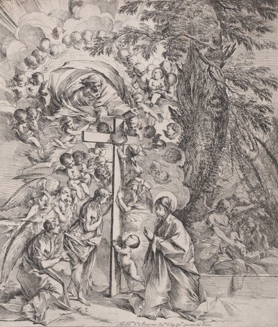 圣约瑟夫的梦，他在右边睡觉，圣母和孩子在一个羊角边......，约1635-37。 作者 彼得·泰斯塔