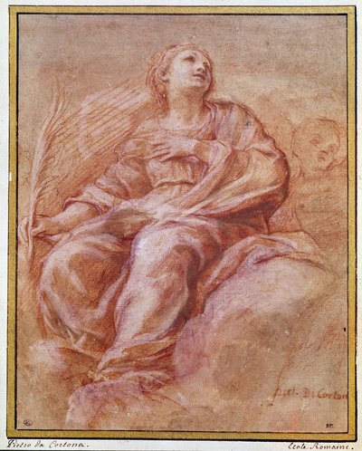 圣菲尔敏坐在云上的代表。 Pietro Berrettini 的铅笔画，被称为 Pierre de Cortona 或 Pietro da Cortona（1596-1669）。 1647.昏暗。 0,26x0,22 米。 巴黎，卢浮宫，绘画公司 作者 Pietro da Cortona
