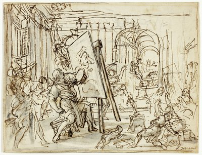 艺术家工作室的地震 作者 Pietro da Cortona
