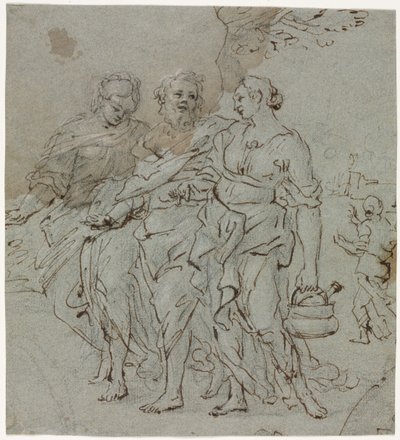 罗得和他的女儿们为罗得和他的女儿们写素描草图，摄于1600年代。 作者 Pietro da Cortona