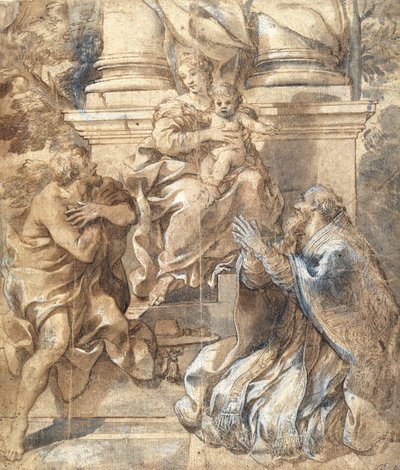 麦当娜与孩子，施洗者圣约翰和斯蒂芬教皇 作者 Pietro da Cortona