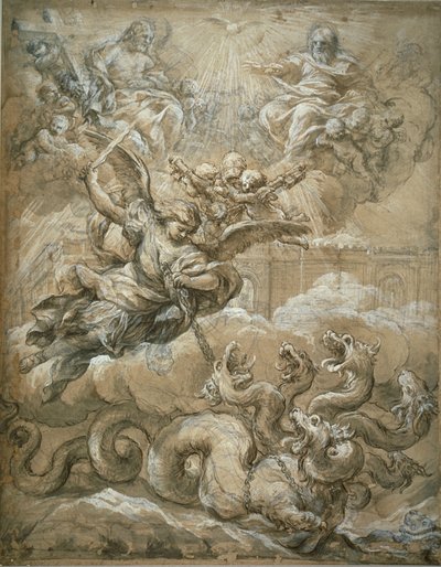 圣三一与圣迈克尔征服龙，1666年 作者 Pietro da Cortona