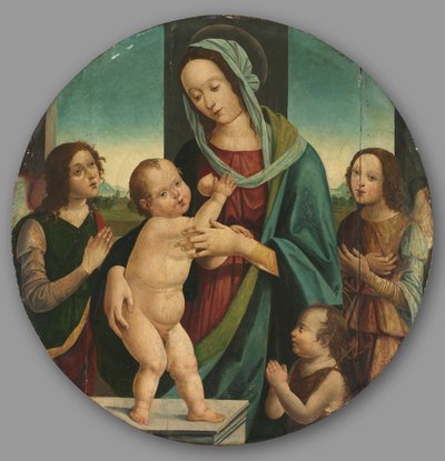 圣母子与施洗约翰和天使，c。 1500。 作者 Pietro del Donzello