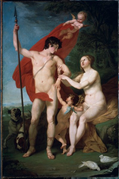 维纳斯与阿多尼斯》（Venus et Adonis）--皮奥特尔-伊万诺维奇-索科洛夫（Pyotr (Piotr) Ivanovich Sokolov，1753-1791 年）的绘画，纸上水彩 - 俄罗斯艺术 作者 彼得·伊万诺维奇·索科洛夫