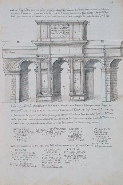 罗马克劳迪乌斯拱门，来自罗马古物，Pirro Ligorio（1513-1583 年）所绘 作者 皮尔罗·利戈里奥（Pirro Ligorio）