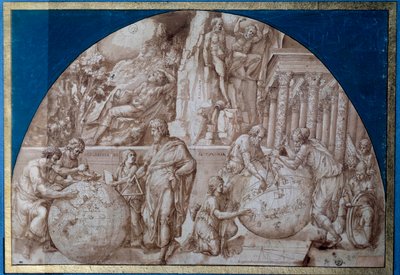 天文寓言。 科学家们正在地球上进行测量。 Pirro Ligorio（约 1500-1583 年）用棕色墨水绘画，16 世纪巴黎，卢浮宫博物馆 作者 皮尔罗·利戈里奥（Pirro Ligorio）
